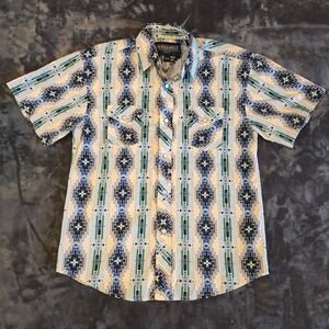 Panhandle Select Boys Western Snap Shirt Blue Southwestern Geometric Print M 10